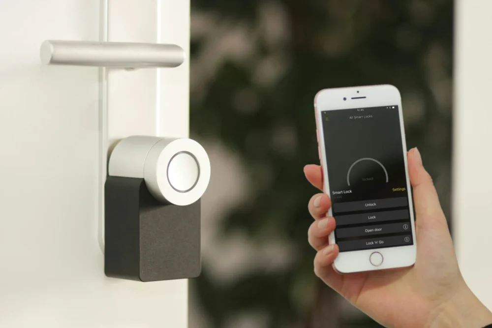 image of a smart phone that controls a smart door lock